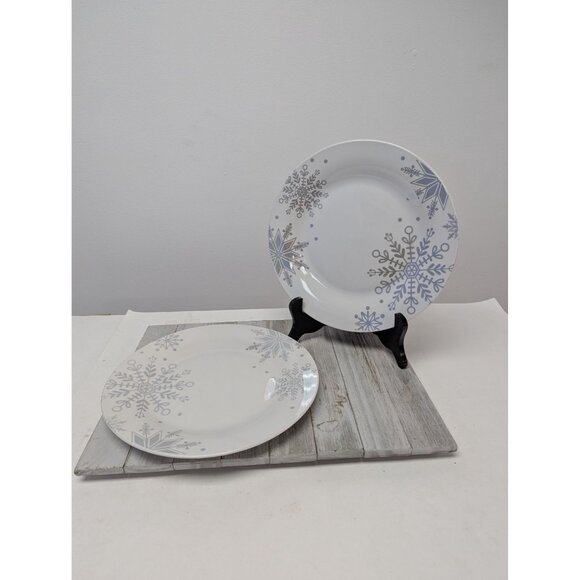 Royal Norfolk Silver Snowflakes Set Of 2 Christmas Holiday Dinner Plates 10 5/8" - Picture 1 of 7